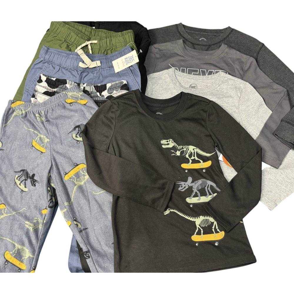 Boys 10-Piece Lot XS (4-5) Long-Sleeve Shirts, Pants, Hoodie, PJ Set NEW